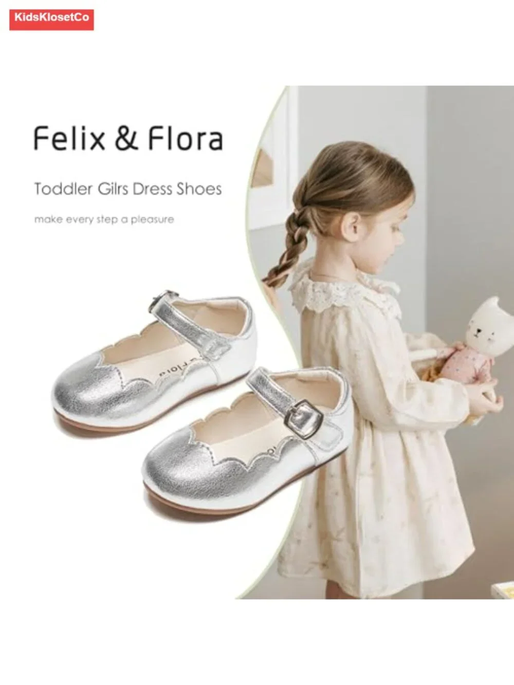 Toddler Flower Girl Ballet Mary Jane Flats - Cushioned Non-Slip Hook & Loop